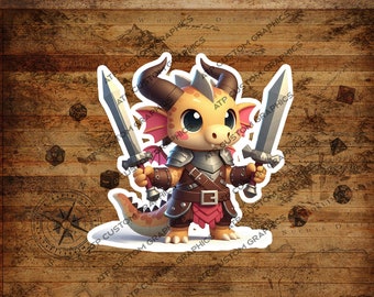 かわいいドラゴンバーバリアンクラス、DNDステッカー、ダンジョンマスターギフト、防水、光沢、ホログラフィック、ダンジョンズアンドドラゴンズステッカー