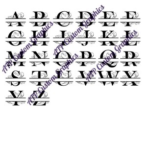 Letras de monograma divididas SVG / Alfabeto de monograma / Marco de letras de nombre / Letras decorativas para Cricut, Glowforge / 26 archivos de alfabeto / Digital