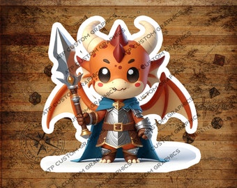 かわいいドラゴンパラディン、DND クラスステッカー、ダンジョンマスターギフト、防水、光沢、ホログラフィック、ダンジョンズ＆ドラゴンズステッカー
