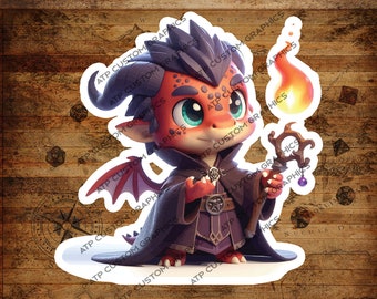 かわいいドラゴンウォーロック、DNDクラスステッカー、ダンジョンマスターギフト、防水、光沢、ホログラフィック、ダンジョンズアンドドラゴンズステッカー