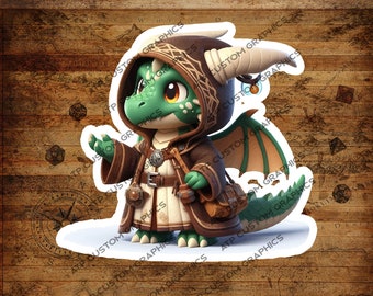 かわいいドラゴンドルイド、DNDクラスステッカー、ダンジョンマスターギフト、防水、光沢、ホログラフィック、ダンジョンズ＆ドラゴンズステッカー