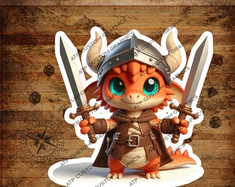 かわいいドラゴンステッカー、DNDステッカー、ダンジョンマスターギフト、防水、光沢、ホログラフィック、ダンジョンズ＆ドラゴンズステッカー、バーバリアンクラス