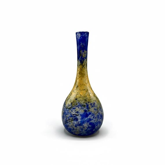 Henri Quenvil Paris Ancient vase Small Crystal Violetero Art Deco Cameo Pate Verre Nouveau 30s