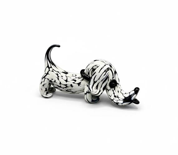ARCHIMEDE SEGUSO Figura Perro Dachshund Murano Blanco Negro 60's