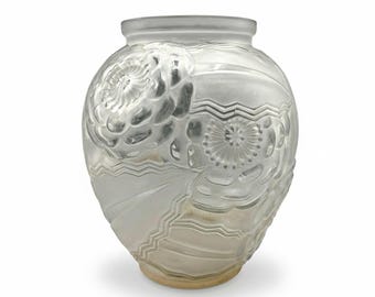 PIERRE D'AVESN Antique Vase Floral Clear Glass Art Deco France Lorraine