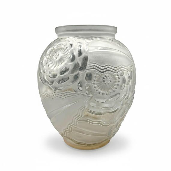 PIERRE D'AVESN Antique Vase Floral Clear Glass Art Deco France Lorraine
