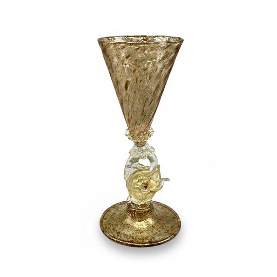 Copa o vaso de Murano VENECIANA decorada con pez e inserción de aventurina
