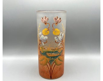 LEGRAS François-Theodore Attributed Glass Vase Hand Painted Glazed Vase Art Deco Cameo Floral Landscape Art Nouveau 40s