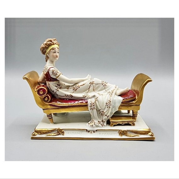 SCHEIBE ALSBACH RECAMIER Madame Juliette  Antique Porcelain Figure Divan Reclining Woman