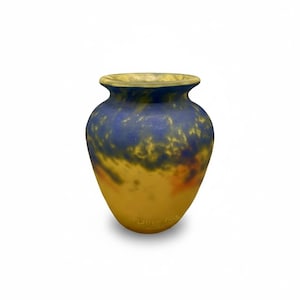 MULLER FRÈRES LUNEVILLE Fres Jarrón antiguo pequeño formato cristal marmoleado Art Deco France