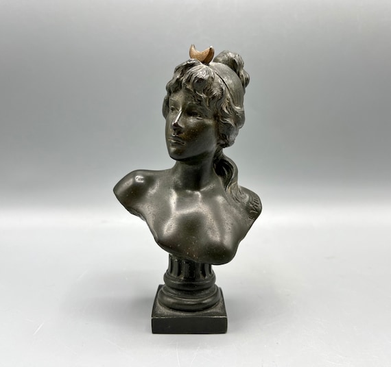 EMMANUEL VILLANIS Bust DIANE Antique Sculpture Pewter Rare model Warrior Goddess