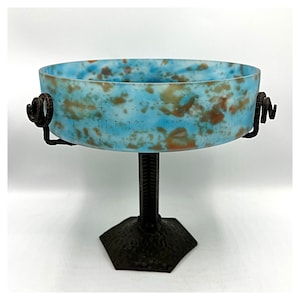COUPE ART DECO Cup Centerpiece Crystal Fruit Bowl Polychrome Marble Blue Marbling Maison Lorrain Daum Nancy Vase Pâte de Verre Nouveau