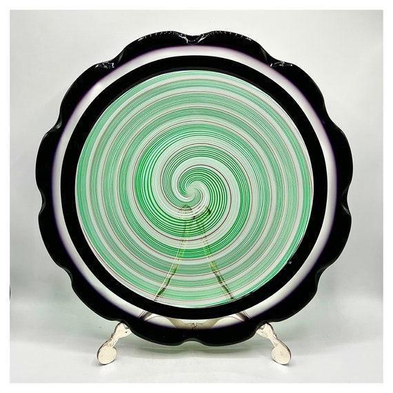 Big Plate or CENTERPIECE MURANO Filigree Spiral Bowl Tray or Bowl of rare design Glass Vintage Colors vide poche