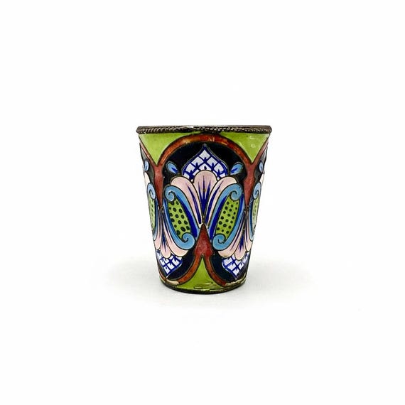 Antiguo Vaso Chupito VODKA Ruso Esmaltado Cloisonne en Plata era Unión Soviética