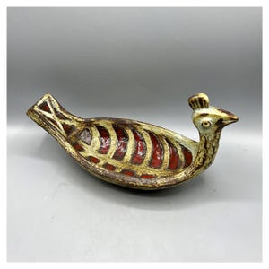 OLIVIER PETTIT Ceramic Tray or Sculpture Depicting a Rare Rooster Model France VALLAURIS Vintage 1960s