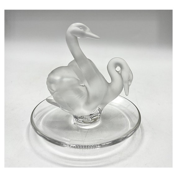 LALIQUE France Ring Holder Tray Rings Figure Ducks Swans vintage glass Pin