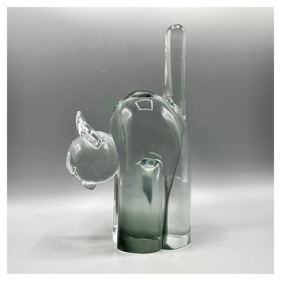 FELINE CAT Figurine Glass Murano Vetri d'Arte Archimede Seguso attributed Design SOMMERSO Italy 70s