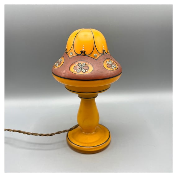 Small BOHEMIA Czech Lamp mushroom Czechoslovakia style POWOLNY LOETZ Tango Lötz Art Nouveau Modernist Glass Orange Antique