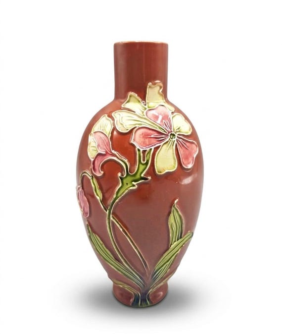 JULIUS DRESSLER Austria Rare Modernist floral antique ceramic vase Art Nouveau