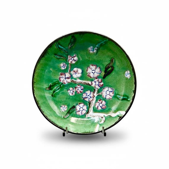 Centro de mesa o Bol de cerámica estilo japonais FLORES PRUNUS por GOLDSCHEIDER Austria