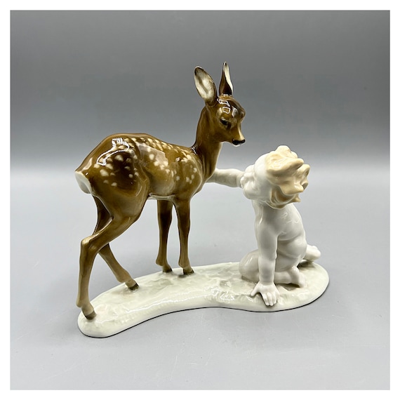 KARL TUTTER HUTSCHENREUTHER Rare Fine Porcelain Figurine Bambi Angel Cherub Antique Signed