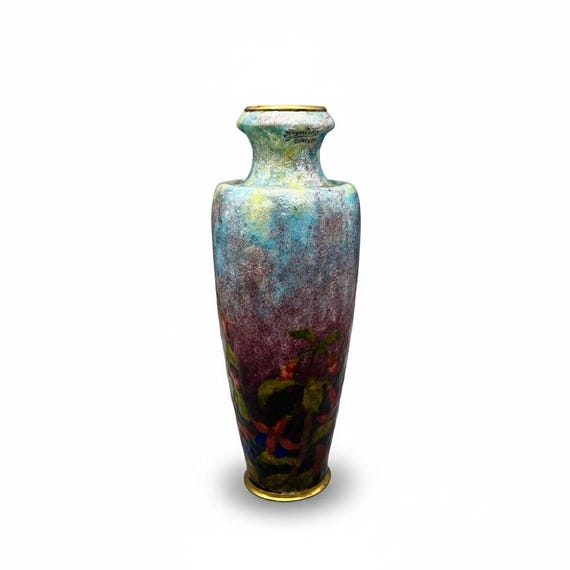 JULES SARLANDIE Antique Vase Glazed Floral Motif LIMOGES Art Deco 30s France