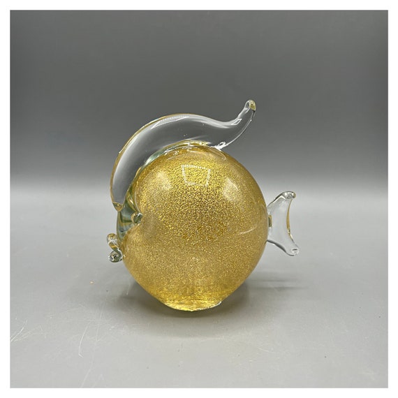MURANO AVENTURINE FISH Figurine Glass Murano Vetri d'Arte Archimede Seguso Design Balloon Fish Sea Dolphin Gold Exclusive Italy 80s