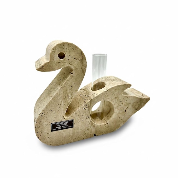 SWAN TRAVERTINE TIVOLI Figure Vase style Enzo Mari Fratelli Mannelli marble figure duck 70's