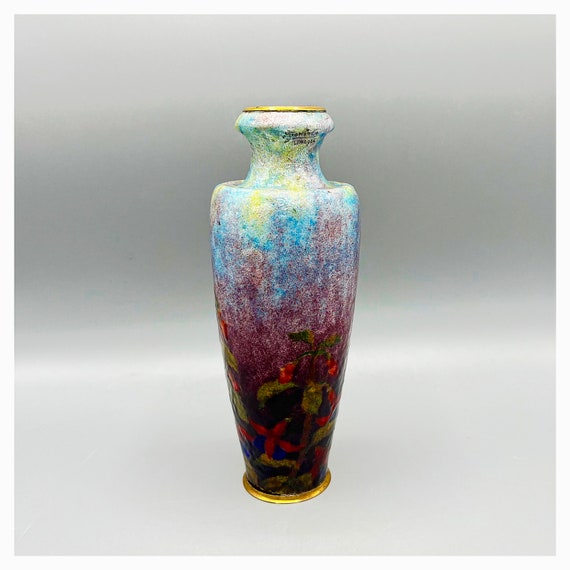 JULES SARLANDIE Antique Vase Glazed Floral Motif LIMOGES Art Deco 30s France