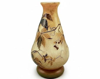 ANDRE DELATTE Antique Glass Vase Cameo Autumnal Floral NANCY Art Nouveau Gallé style ca.20s