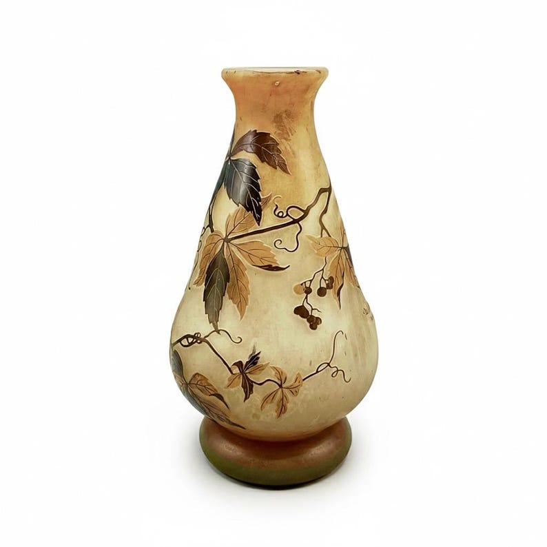 ANDRE DELATTE Antique Glass Vase Cameo Autumnal Floral NANCY Art Nouveau Gallé style ca.20s image 1