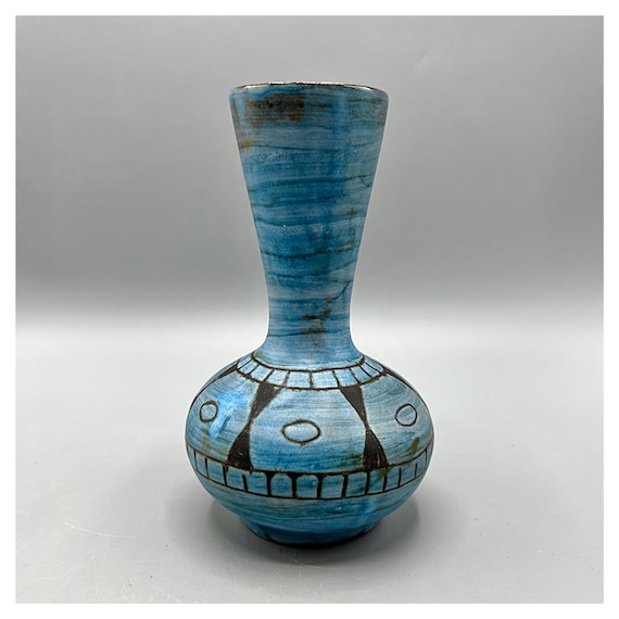 ALAIN MAUNIER Vase VALLAURIS ceramic Art Deco France Blue Ethnic 50s
