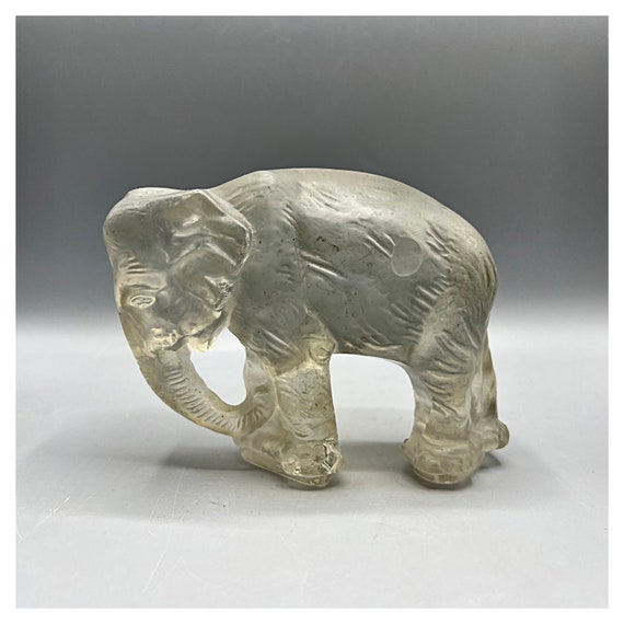 HEINRICH HOFFMANN Figurine Elephant matt pressed glass Frantisek Pazourekart deco Republic Czech Jablonec nad Niso