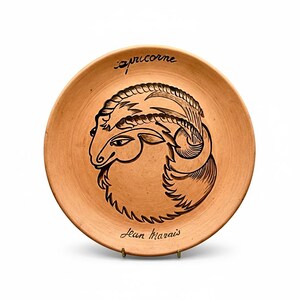 JEAN MARAIS Decorative Wall Plate CAPRICORN Horoscope Clay Antique French Pottery Vintage Signed
