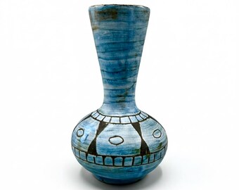 ALAIN MAUNIER Jarrón VALLAURIS cerámica Art Deco Francia Azul Étnico 50s