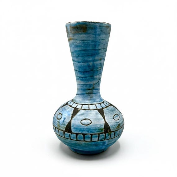 ALAIN MAUNIER Vase VALLAURIS ceramic Art Deco France Blue Ethnic 50s