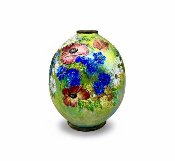 Jarrón Art Deco al esmalte con motivos florales por CAMILLE FAURE - Limoges ca. 20s