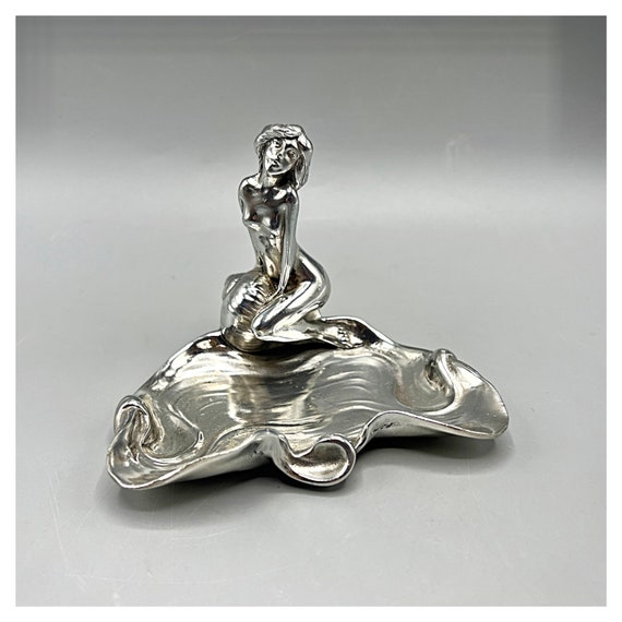 WMF Empty Tray Pockets JUGENDSTIL Lady nude Woman Snail Modernist Antique Collection Bowl Container Art Nouveau ca.1900