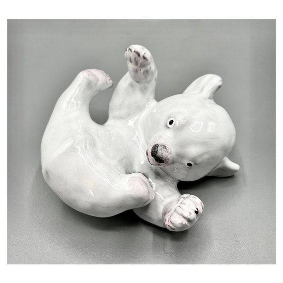 LEOPOLD ANZENGRUBER Polar Bear Cub Figure Ceramic Austria Vintage