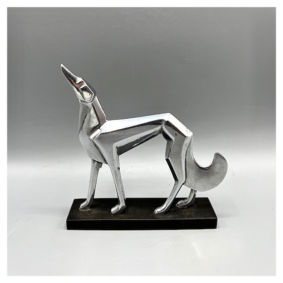 KARL HAGENAUER Style Sculpture Greyhound Dog Metal Chromed Bronze Animal Vienna Austria Rare Art Deco Model