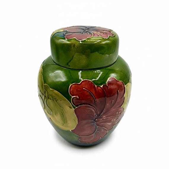 Caja Ginger Jar o tibor de cerámcia serie Clematis Hibiscus diseño WALTER WILLIAM MOORCROFT