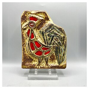 OLIVIER PETTIT Plaque or Mural Wall plate with a Rooster motif Rare Art Deco ceramic France VALLAURIS Vintage 60s