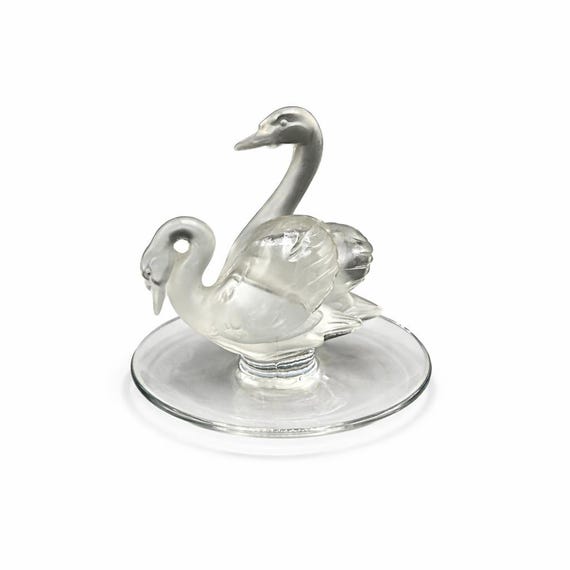 LALIQUE Antique Crystal Ring Tray Figure Ducks Swans Goose France Vintage Pin