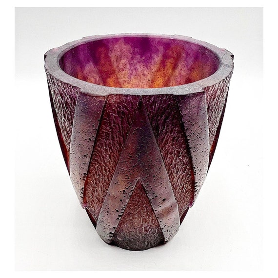 NANCY PÂTE VERRE Vase Rare Art Deco collection single piece paste glass 2002 Signed Daum School Style Amalric Walter Henri Berger