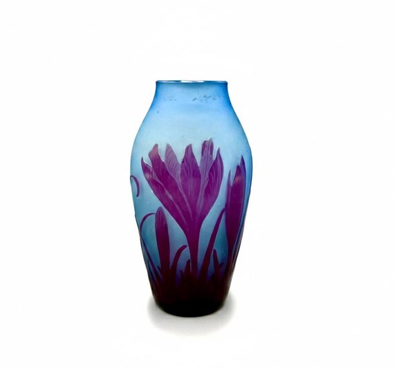 Jarrón tipo miniatura decorado con hojas Crocus - D'ARGENTAL ca.20s
