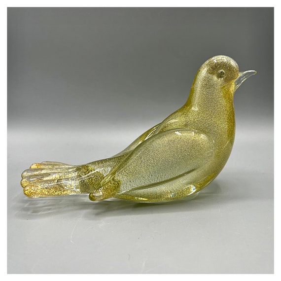 BIRD SPARROW MURANO Aventurine Figurine Glass Murano Vetri d'Arte Archimede Seguso attributed Design Dove Bird Gold Exclusive Italy 80s