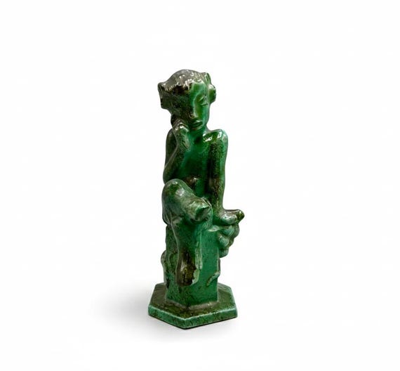 Figura Cerámica Sátiro Fauno por ARNE BANG para H.G Holemegaard 1928 Holme Olstrup Dinamarca