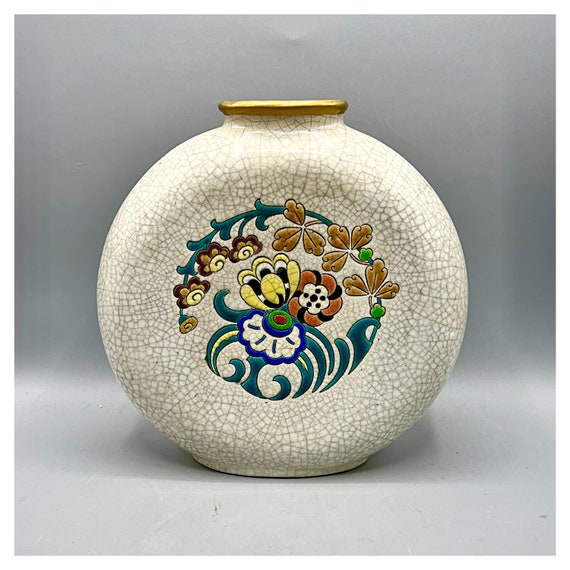 Jarrón LUSCA France estilo Longwy Primavera modelo 4055 cerámica craquelado Art Deco