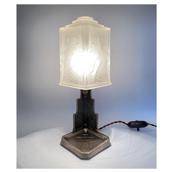 BOYREAU & DES HANOTS Lamp Antique Glass Art Deco Hettier Style Vincent era Daum Verlys Schneider Degué France 30s