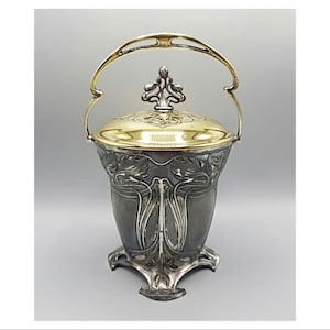 WMF JUGENDSTIL Antique Biscuit Ice Bucket Modernist Pewter Cookies Gold Plated Metal 1900